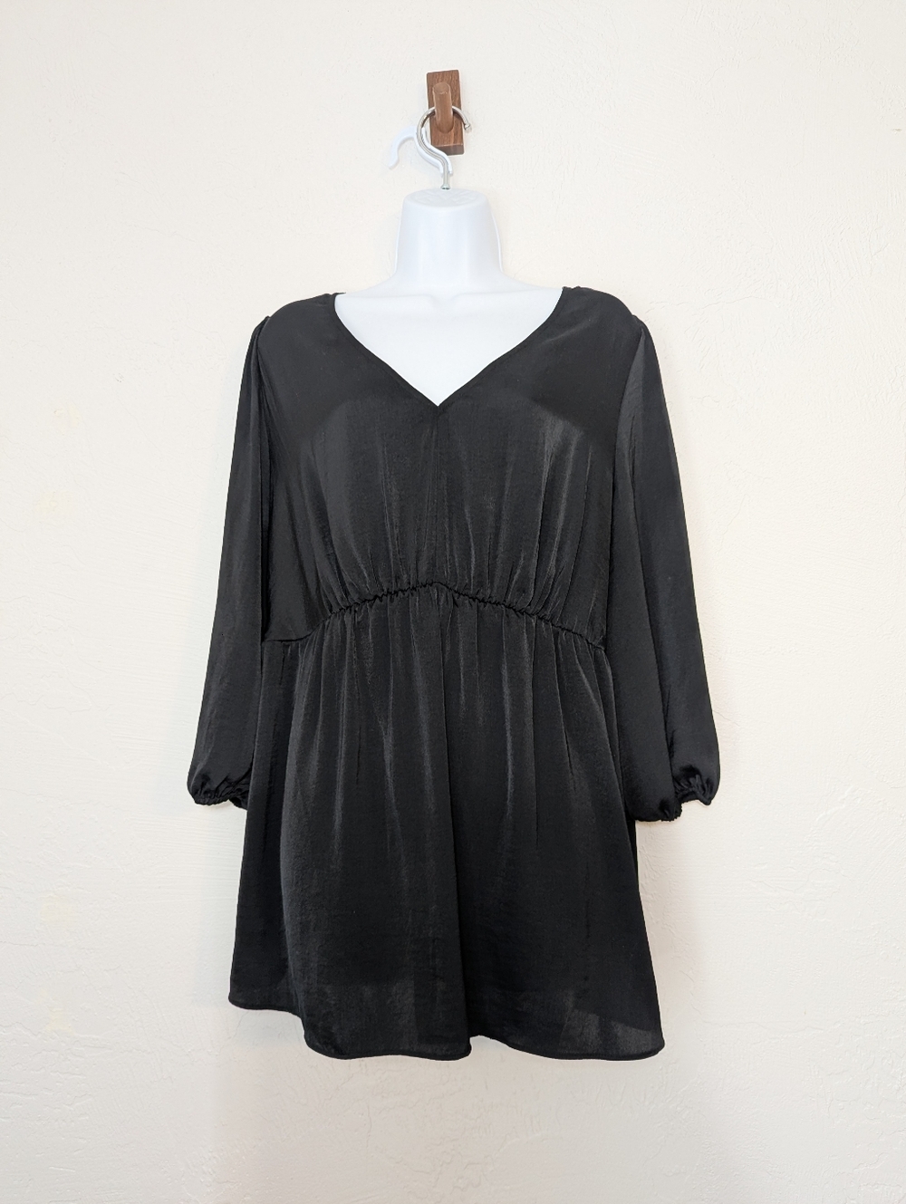 Black Whimsigoth Flowy Dark Romantic Fairy Grunge Long Sleeve VNeck Tunic Blouse